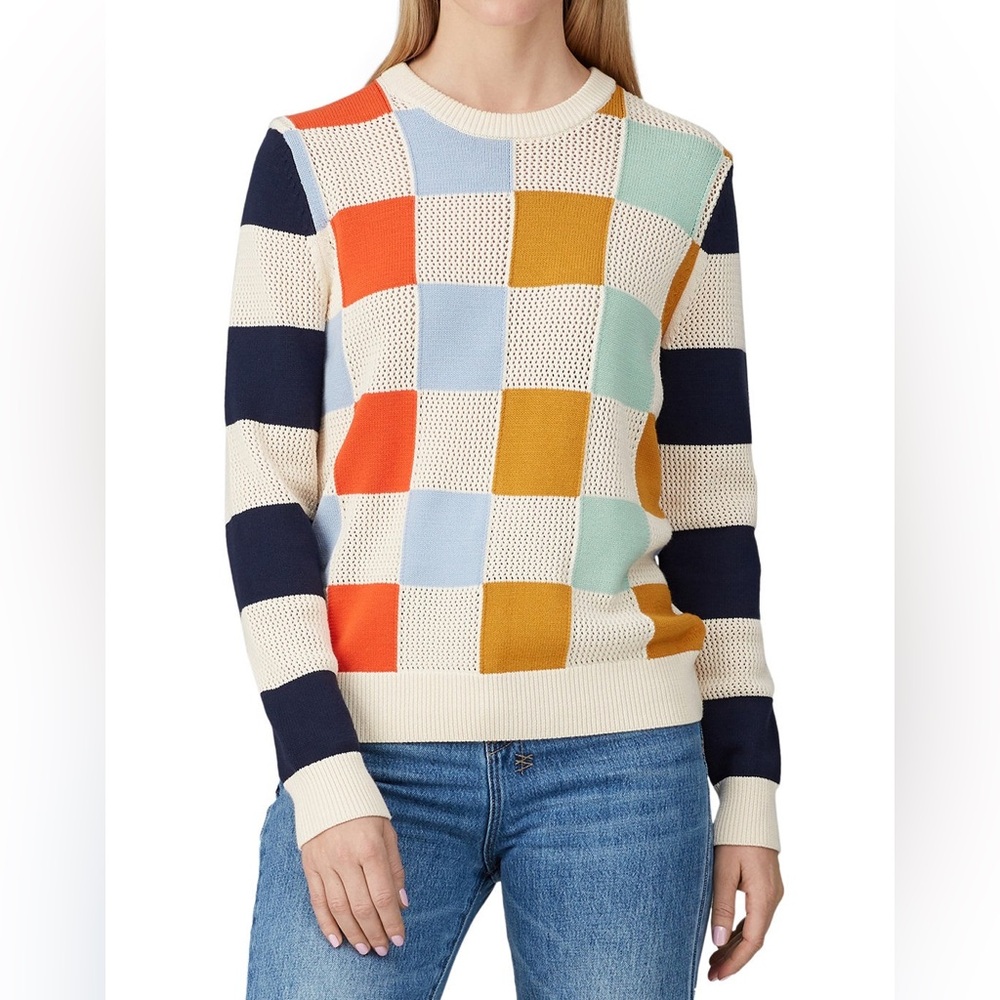 Tory Sport Multicolor Checkered Crewneck Sweater